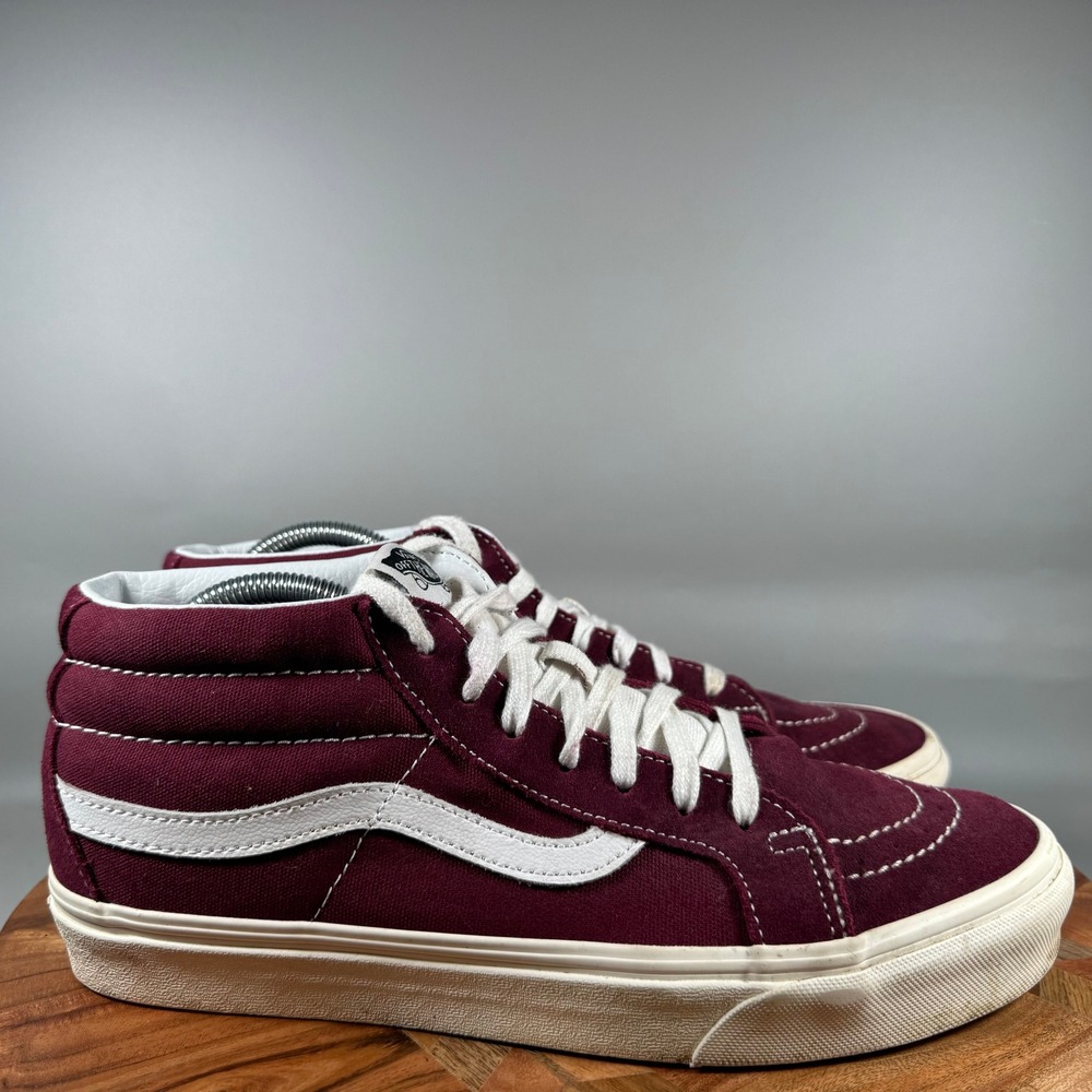 Vans Sk8-Mid Mens 9.5 Maroon Burgundy Suede Canvas Skate Shoes VN0A3WM3VNE